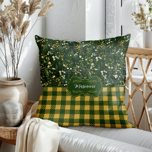 Marianne Dark Daisy Floral Plaid Cushion