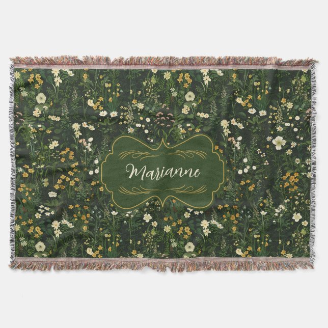 Marianne Dark Daisy Floral  Throw Blanket (Front)