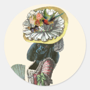 Marie Antionette Black Poodle 18th Century Costume Classic Round Sticker