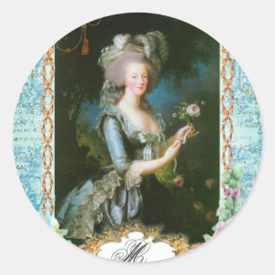 Marie Antoinette and Pink Roses Classic Round Sticker