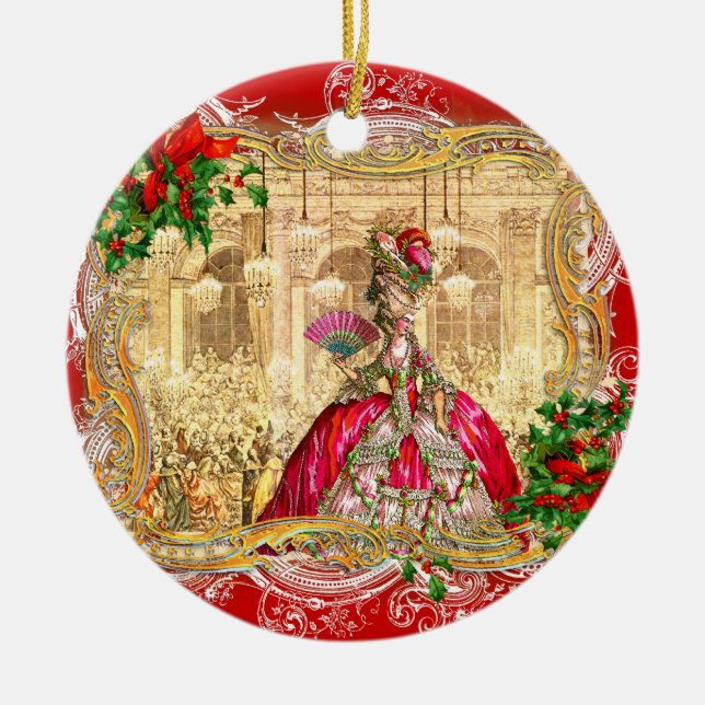 Marie Antoinette at Versailles Christmas Ceramic Ornament (Front)