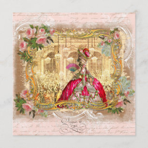 Marie Antoinette at Versailles in Pink Invitation