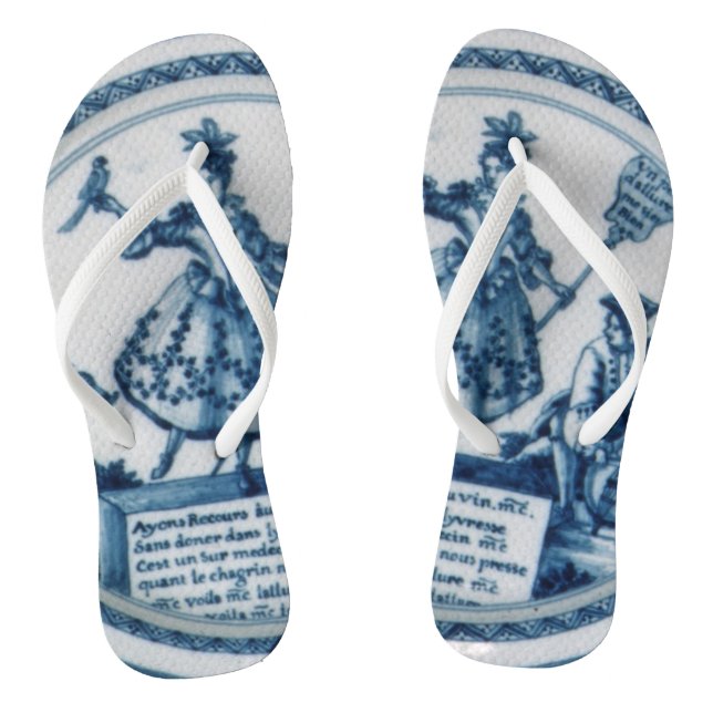 Marie Antoinette Blue white willow delft toile Thongs (Footbed)