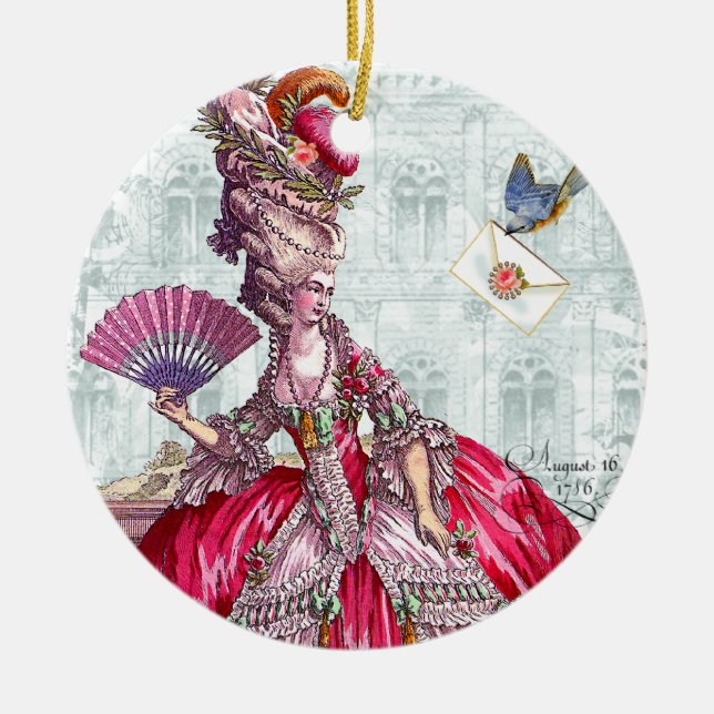 Marie Antoinette & Bluebird Christmas Ornament (Front)