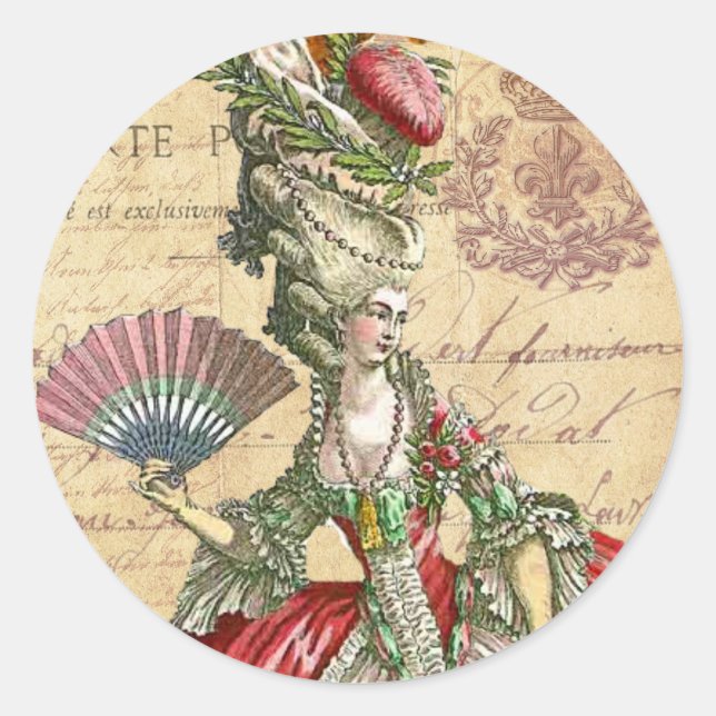 Marie Antoinette Carte Postale Parisian Seals/ Classic Round Sticker (Front)