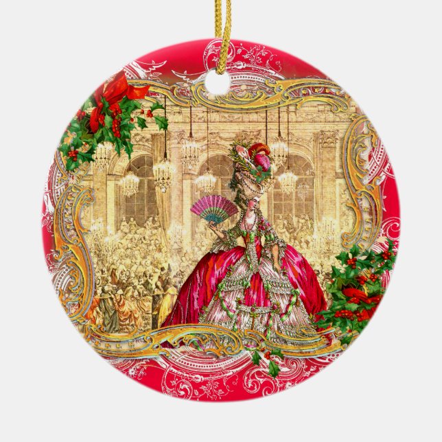 Marie Antoinette Christmas at Versailles Ceramic Ornament (Front)