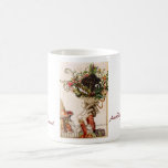 Marie Antoinette Christmas Mug<br><div class="desc">An original collage artwork by Brandyinthesky... Pretty and colourful desserts surround her at her dressing table... decisions, decisions! Marie Antoinette says, "Let them eat pudding!" So she chose the Christmas pudding for the holiday season. Also known as "figgy pudding, " it now adorns her enormous wig. Frosted holly sprigs, roses,...</div>