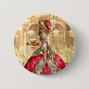 Marie Antoinette Christmas Tea Party Button Pin
