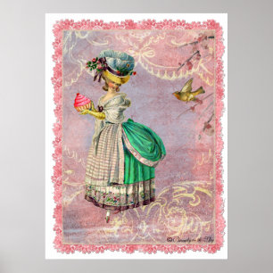 Marie Antoinette Cupcake & Bird Poster Print