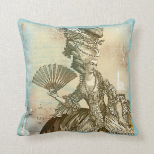 Marie Antoinette French Blue & Sepia Pillow