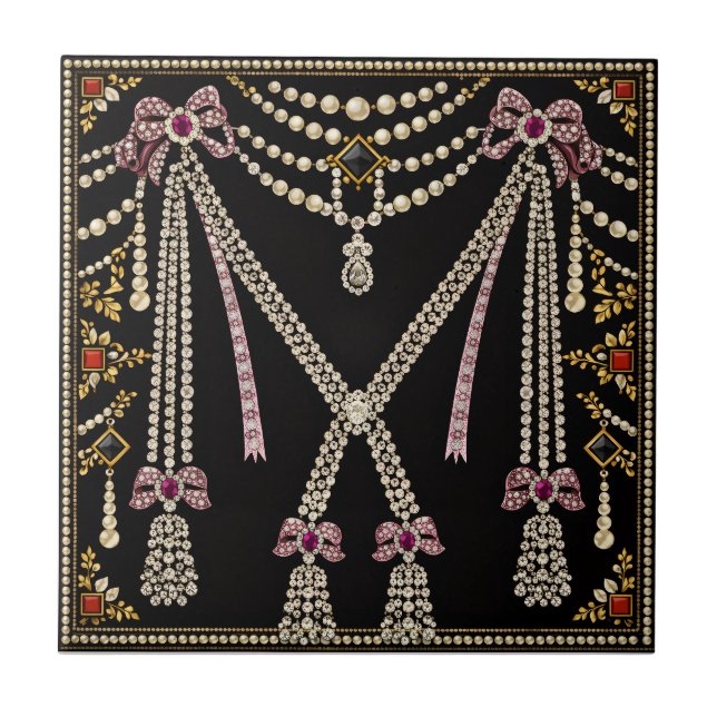Marie Antoinette French Inspired Design Bejewelled Ceramic Tile (Front)