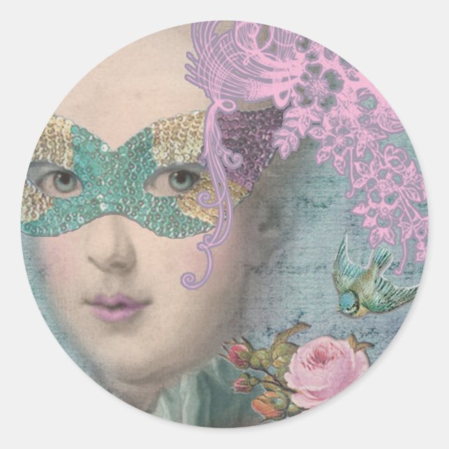 MARIE ANTOINETTE French Masquerade Classic Round Sticker (Front)