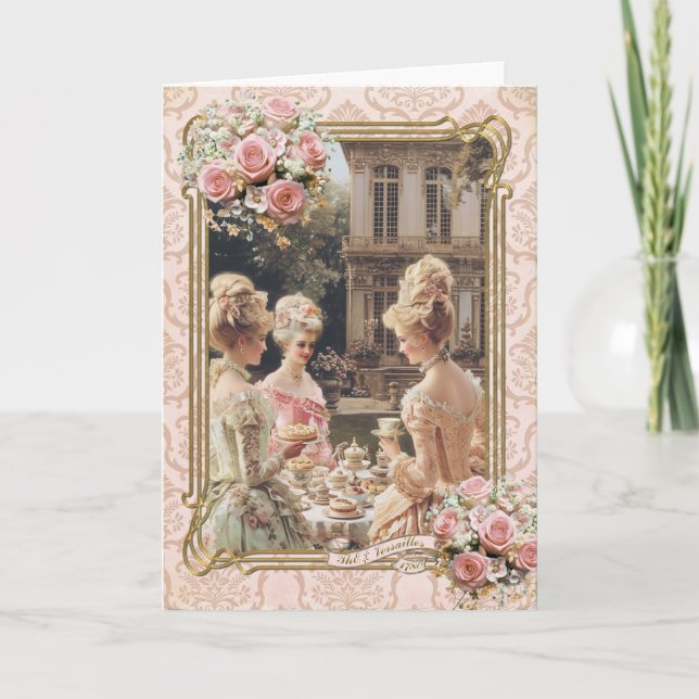 Marie Antoinette,French,Paris,tea,cake,roses 招待状 Thank You Card (Front)