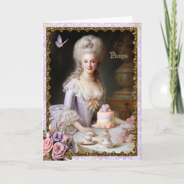 Marie Antoinette,French,Paris,tea,cake,roses 招待状 Thank You Card (Front)