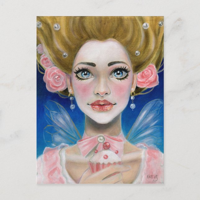 Marie Antoinette Gold Let them eat cupcake in pink Postcard (Front)