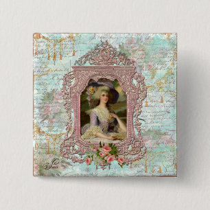 Marie Antoinette in Pink Frame 15 Cm Square Badge