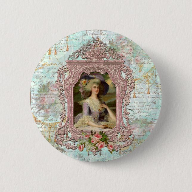 Marie Antoinette in Pink Frame 6 Cm Round Badge (Front)