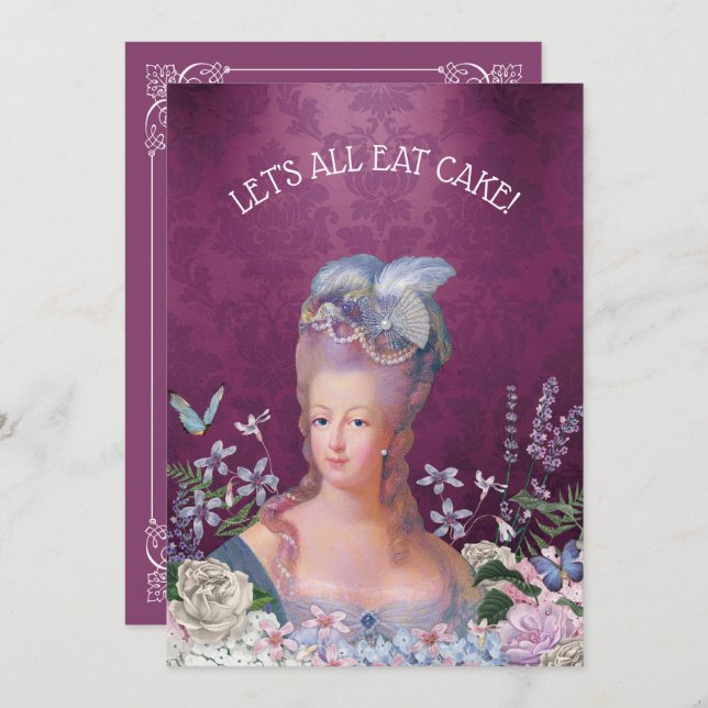Marie Antoinette Lets Eat Cake Birthday Invitation (Front/Back)