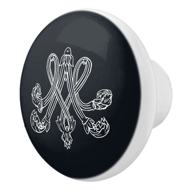 Marie Antoinette Monogramm Monogram initials navy Ceramic Knob (Right)