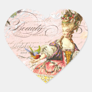 Marie Antoinette Paris Pink Roses Heart Sticker