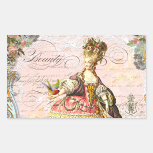 Marie Antoinette Paris Pink Roses Rectangular Sticker