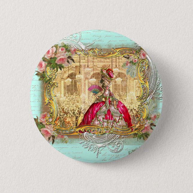 Marie Antoinette Party at Versailles in Aqua 6 Cm Round Badge (Front)