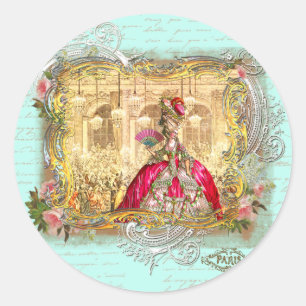 Marie Antoinette Party at Versailles in Aqua Classic Round Sticker