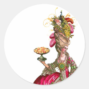 Marie Antoinette peacock and cake Classic Round Sticker