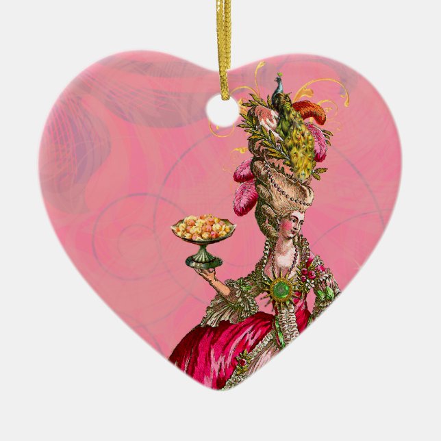 Marie Antoinette & Peacock Let Them Eat Cake. Ceramic Tree Decoration (Front)