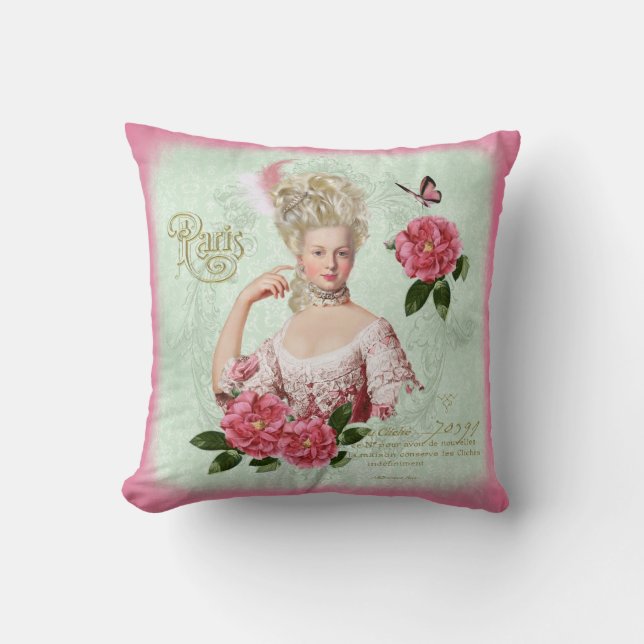 Marie Antoinette Pink Damask Peony Pillow　cushion Cushion (Front)