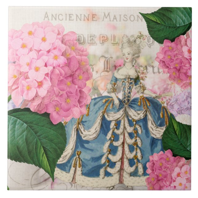 Marie Antoinette Pink Hydrangea Ceramic Tile (Front)