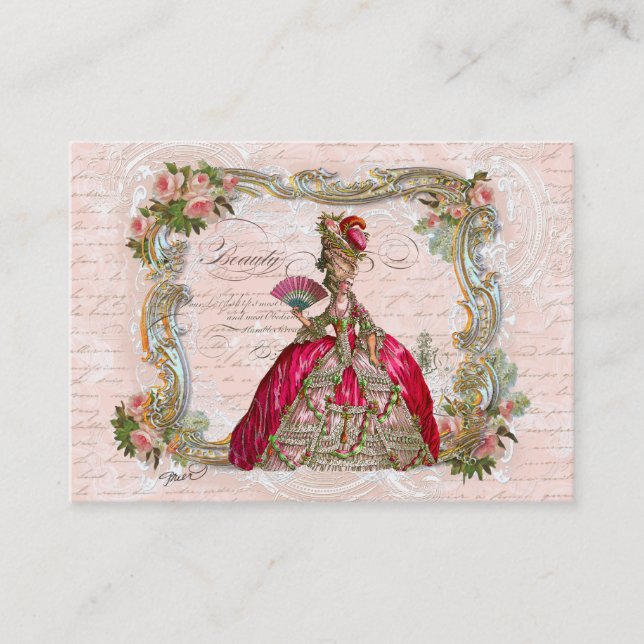 Marie Antoinette & Pink Roses Business Card (Front)