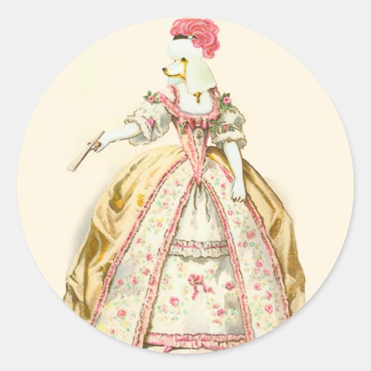Marie Antoinette Poodle Classic Round Sticker