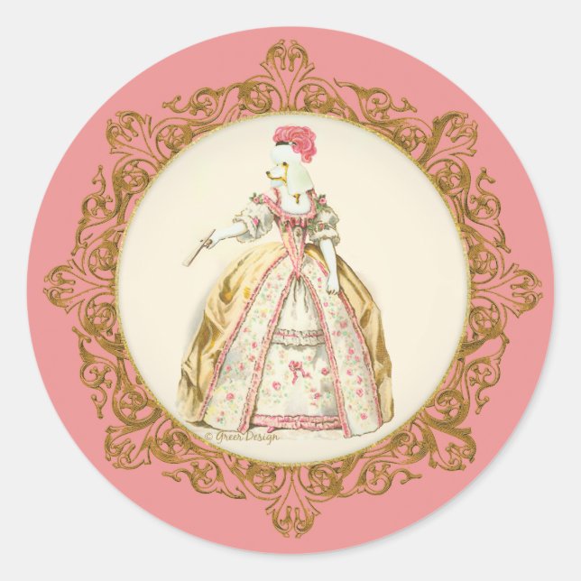 Marie Antoinette Poodle Classic Round Sticker (Front)