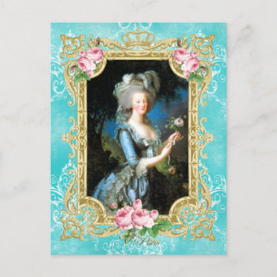 Marie Antoinette Portrait Blue Damask Postcard