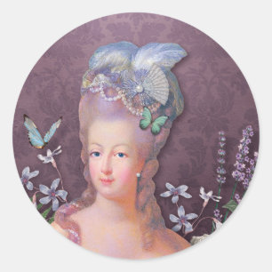 Marie Antoinette Purple Floral Classic Round Sticker