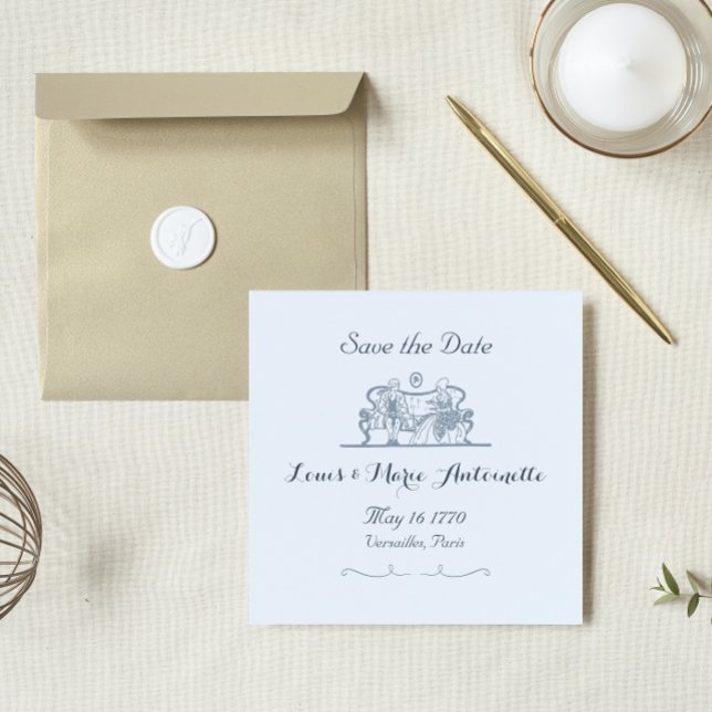 Marie Antoinette Rococo Dusty Blue Save the Date Card (Creator Uploaded)