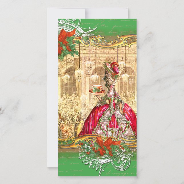 Marie Antoinette Tea Party Christmas Photo Card (Front)