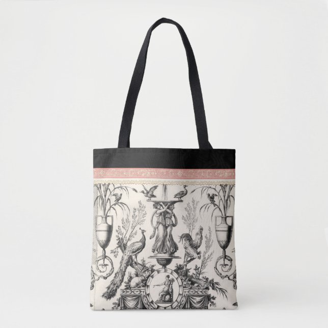 Marie Antoinette Toile de Jouy-black red Tote Bag (Front)