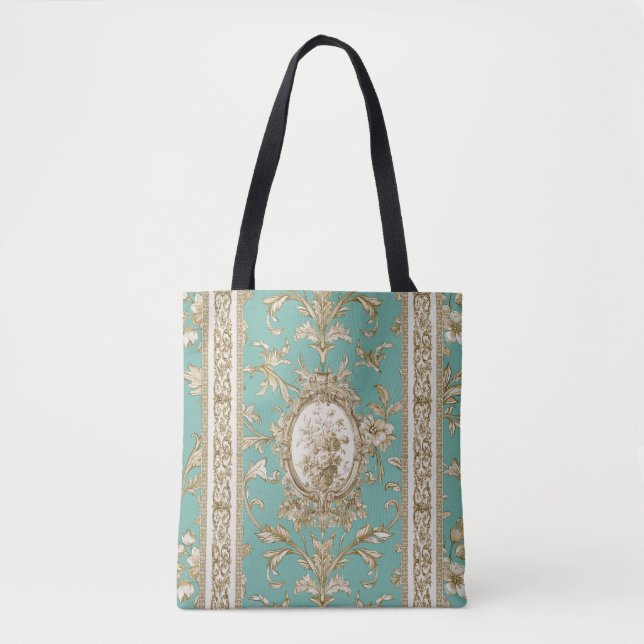 Marie Antoinette Toile de Jouy turqoise  Tote Bag (Front)