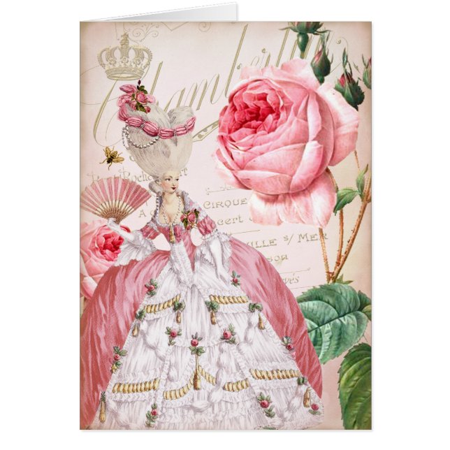 Marie Antoinette Vintage Pink Roses Card (Front)