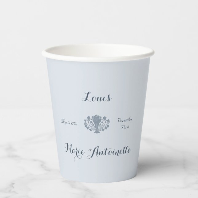 Marie Antoinette Wedding Rococo Dusty Blue Paper Cups (Front)