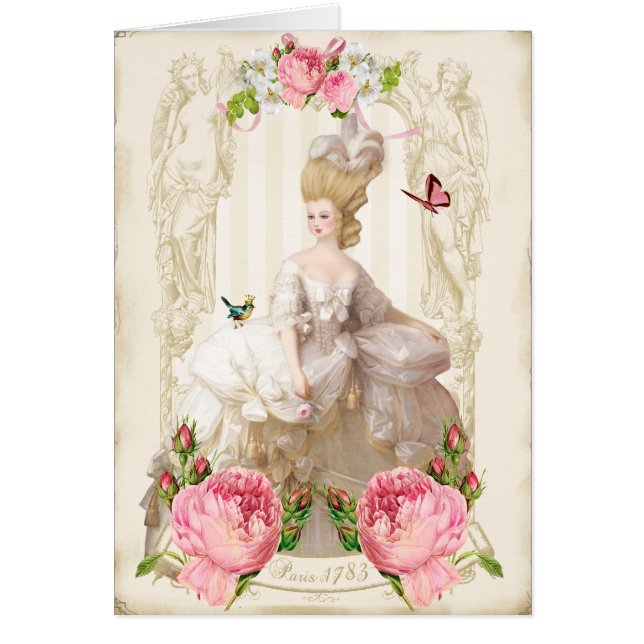 Marie Antoinette White Dress&Pink Roses card (Front)