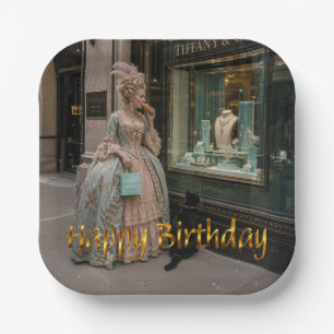 Marie Antoinette Window Shopping Happy Birthday Paper Plate