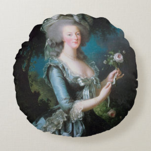 Marie Antoinette with a Rose by Elisabeth Le Brun Round Cushion