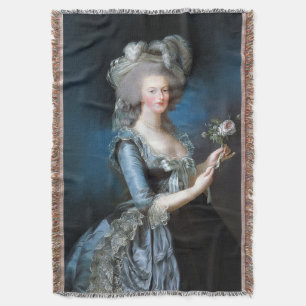 Marie Antoinette with a rose Throw Blanket