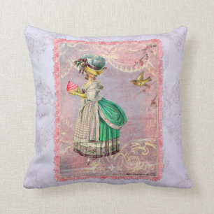 Marie Antoinette with Cupcake & Bird Throw Pillow