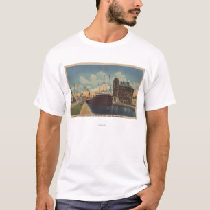 Marie, MI - View of Freighter Leaving MacArthur T-Shirt