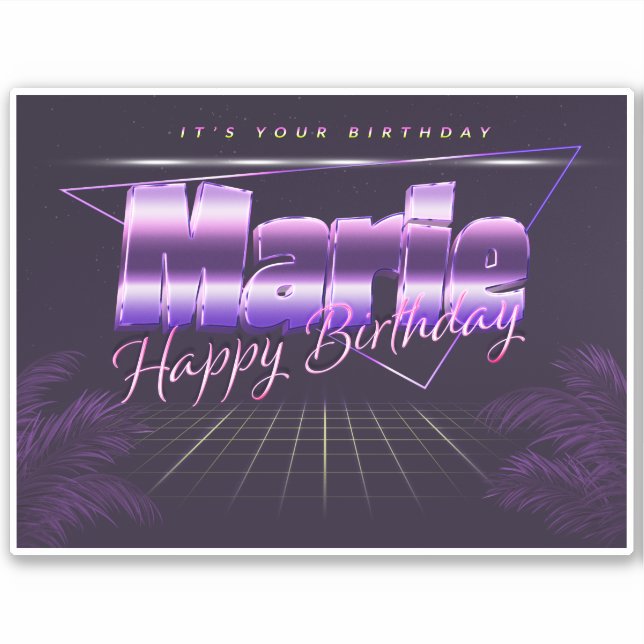Marie Name First name lila retro Sticker Birthday (Front)