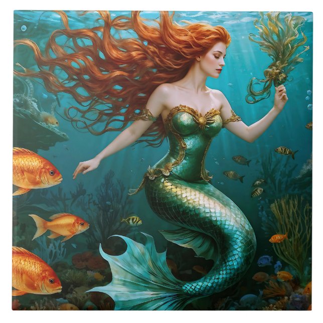 “Marielle” – Beautiful Dancing Mermaid Ceramic Tile (Front)